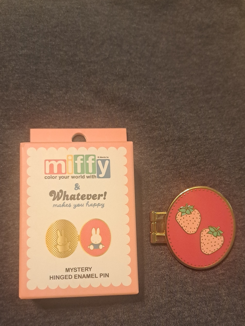 miffy Pink Strawberry Enamel Brooch with Gold Trim